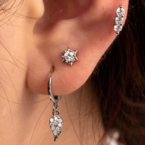 Boucles d'oreilles à tige géométriques quotidiennes en cuivre argenté et zircon pour femmes, série simple, 1 pièce h5 Image2